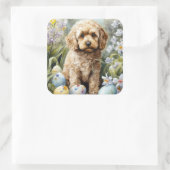 Sticker Carré Cockapou avec les oeufs de Pâques vacances (Sac)