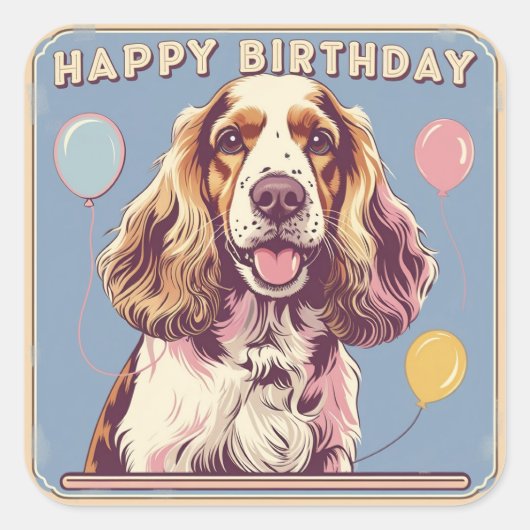 Sticker Carré Cocker Spaniel Chien Coloré (Devant)