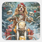 Sticker Carré Cocker Spaniel Chien équitation Moto Noël (Devant)
