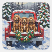 Sticker Carré Cocker Spaniel Christmas Red Truck Holiday (Devant)