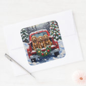 Sticker Carré Cocker Spaniel Christmas Red Truck Holiday (Enveloppe)