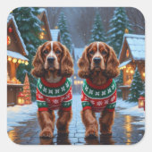 Sticker Carré Cocker Spaniel Dogs Christmas Snow Holiday (Devant)