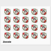 Sticker Carré Cocker Spaniel Poinsettia Christmas Wreath (Feuille)