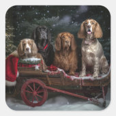 Sticker Carré Cocker Spaniel Snowy Sleigh Décor de Noël (Devant)