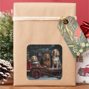 Sticker Carré Cocker Spaniel Traîneau enneigé Décor de Noël
