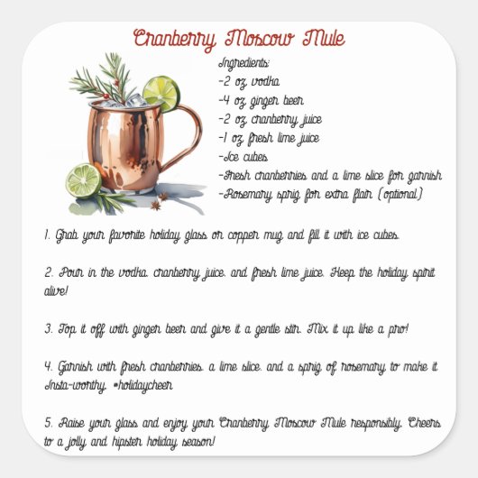 Sticker Carré Cocktail de la canneberge moscovite Mule de vacanc (Devant)