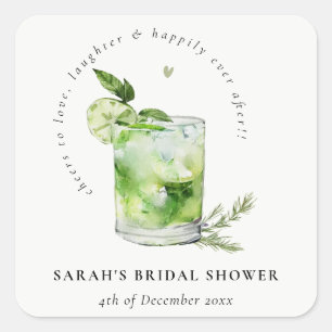 Sticker Carré Cocktail de mariage élégant Green Margarita Bridal