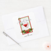 Sticker Carré Cocktail de Noël Aquarelle Art (Enveloppe)