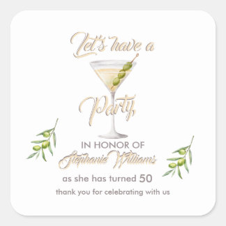 Sticker Carré Cocktail d'été pour femmes 50e fête d'anniversaire