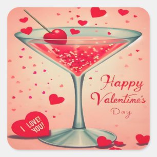Sticker Carré cocktail Martini de la Saint-Valentin du milieu du