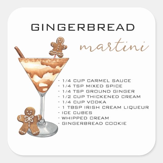 Sticker Carré Cocktail Martini de Noël Recette pain d'épices (Devant)