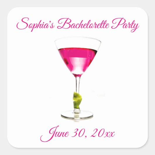 Sticker Carré Cocktail rose Bachelorette Party (Devant)