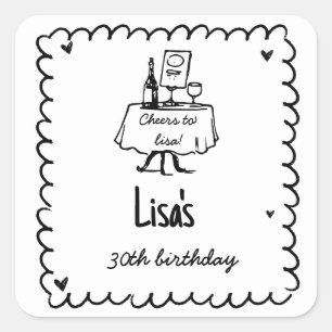 Sticker Carré Cocktail Scribble Dessiné À La Main 30e, 40e Anniv