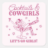 Sticker Carré Cocktails roses et Cowgirls Rodeo Bachelorette (Devant)