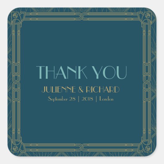 Sticker Carré Coco | Art Déco Style Mariage "Merci" (Devant)