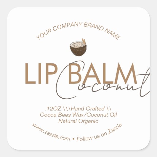 Sticker Carré Coconut Lip Balm Scrub Business Packaging (Devant)