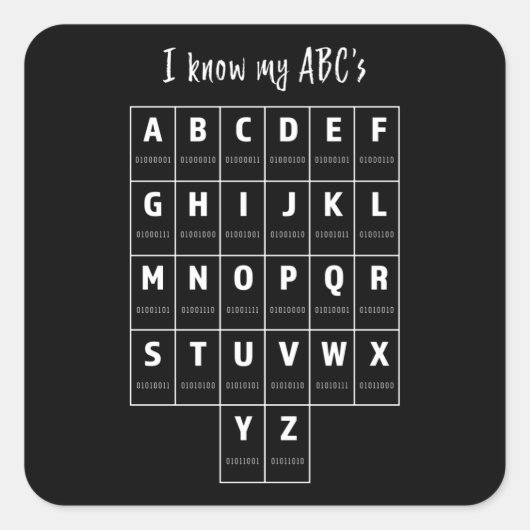 Sticker Carré Code binaire ABC Alphabet Programmation (Devant)