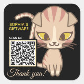 Sticker Carré Code QR animal de Merci de chat mou (Devant)