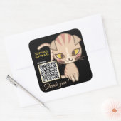 Sticker Carré Code QR animal de Merci de chat mou (Enveloppe)
