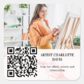 Sticker Carré Code QR artiste designer marbre rose (Devant)