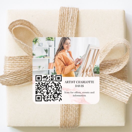 Sticker Carré Code QR artiste designer marbre rose
