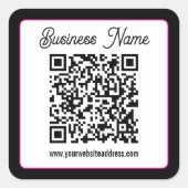 Sticker Carré Code QR avec écriture cursive de script (Devant)