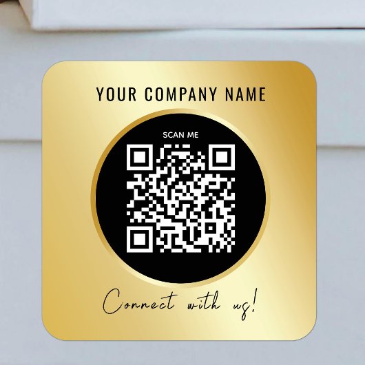 Sticker Carré Code QR Business Scannable Connect Black Gold