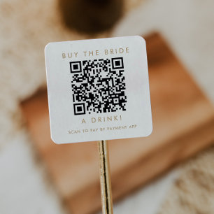 Sticker Carré Code QR Chic Typographie Or Acheter une Boisson à