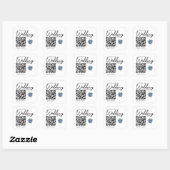 Sticker Carré Code QR de mariage aux hortensias bleus Simple Mod (Feuille)