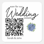 Sticker Carré Code QR de mariage aux hortensias bleus Simple Mod (Devant)