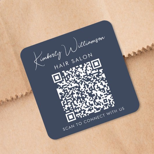 Sticker Carré Code QR de script de signature de nom d'entreprise