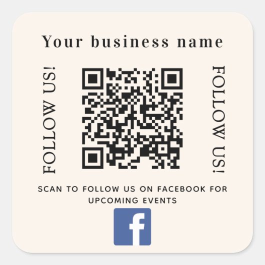 Sticker Carré Code qr d'entreprise beige Facebook (Devant)