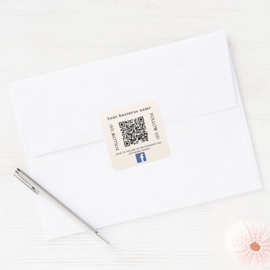 Sticker Carré Code qr d'entreprise beige Facebook (Enveloppe)