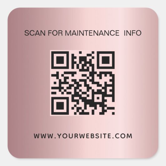 Sticker Carré Code QR d'informations de maintenance rose poudré (Devant)