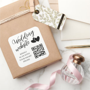 Sticker Carré Code QR du site Web de mariage à deux cœurs