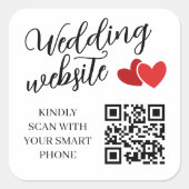 Sticker Carré Code QR du site Web de mariage Deux Cœurs Rouges (Devant)
