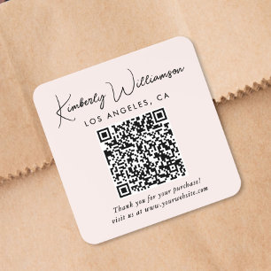 Sticker Carré Code QR écriture élégante rose Merci