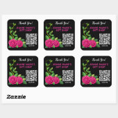 Sticker Carré Code QR élégant Fuchsia Rose Rose Flower Merci (Feuille)