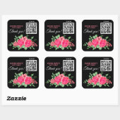 Sticker Carré Code QR élégant Fuchsia Rose Rose Flower Merci (Feuille)