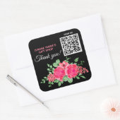 Sticker Carré Code QR élégant Fuchsia Rose Rose Flower Merci (Enveloppe)