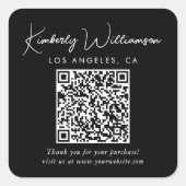 Sticker Carré Code QR Elegant Script Noir Merci (Devant)
