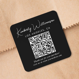 Sticker Carré Code QR Elegant Script Noir Merci