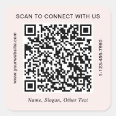 Sticker Carré Code QR Entreprise Rose (Devant)