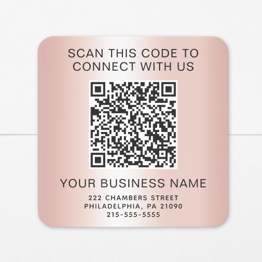 Sticker Carré Code QR Entreprise Rose Gold