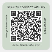 Sticker Carré Code QR Entreprise Vert Sage (Devant)