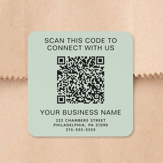 Sticker Carré Code QR Entreprise Vert Sage