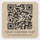 Sticker Carré Code QR et texte personnalisé Aspect papier Kraft (Devant)