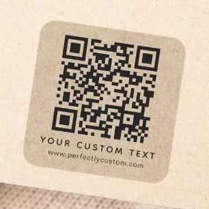 Sticker Carré Code QR et texte personnalisé Aspect papier Kraft