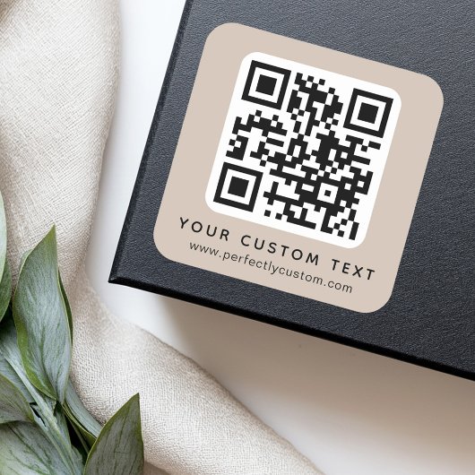Sticker Carré Code QR et texte personnalisé clair mocha brun