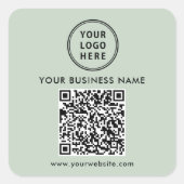 Sticker Carré Code QR Logo Entreprise Vert Sage (Devant)